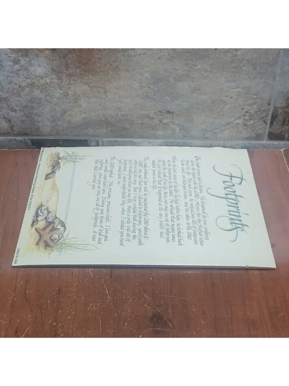 Vintage Unframed Footprints in the Sand Christian Religious Art Print Wall Decor